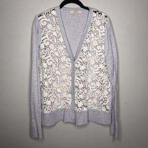 Loft Crochet Front V-Neck Cardigan XL Cotton